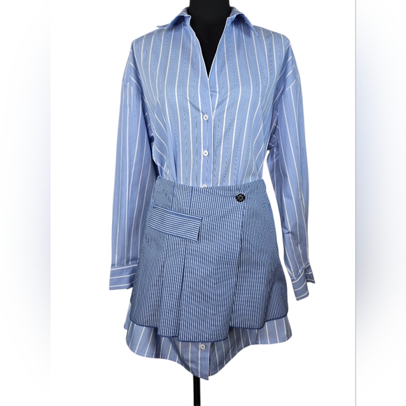 Maje 2-in-1 Striped Shirt Dress Removable Skirt Blue Size 38 US 6 NWT - Picture 10 of 17
